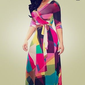 Colorful wrap style maxi dress